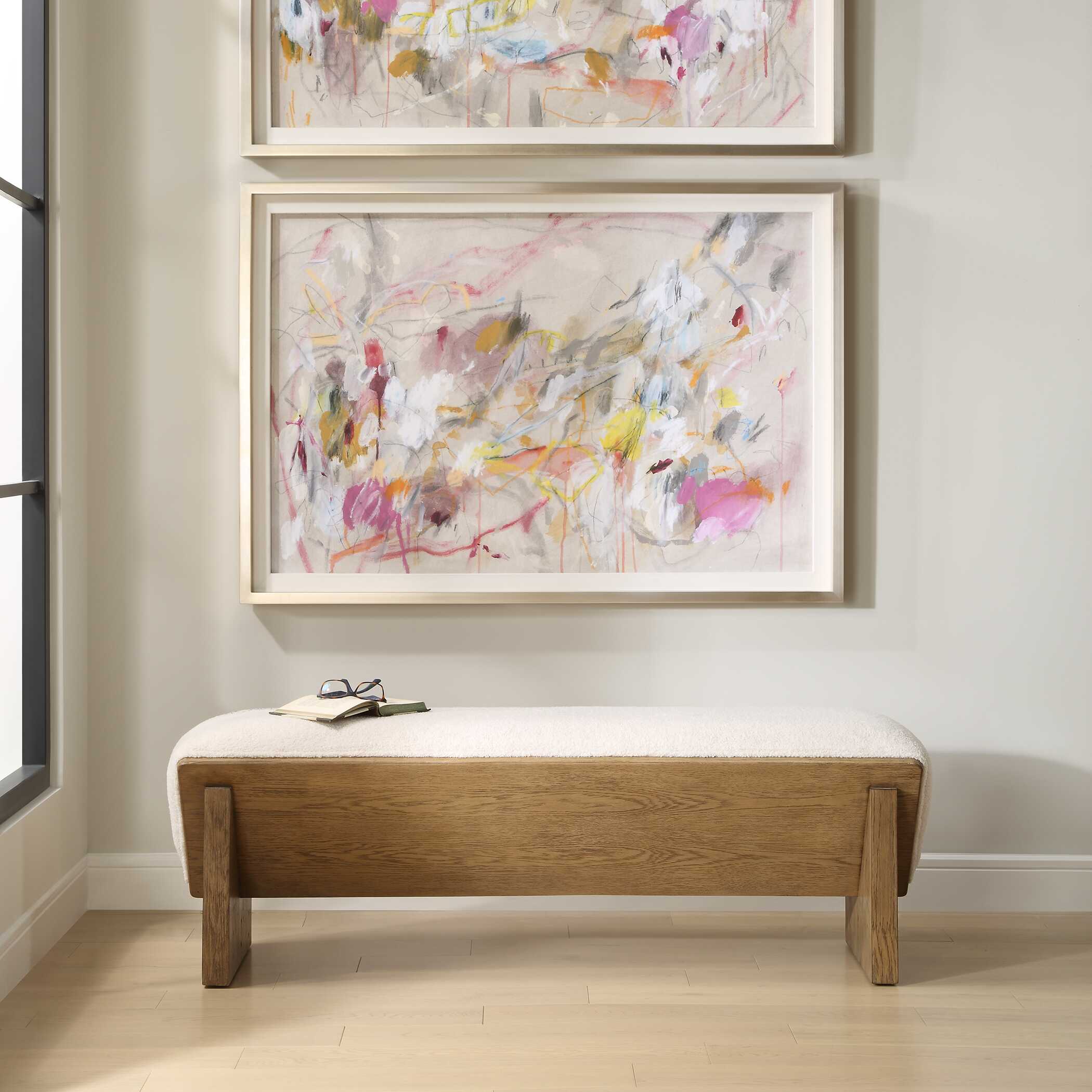 Wedged Ivory Fabric Bench - Image 2