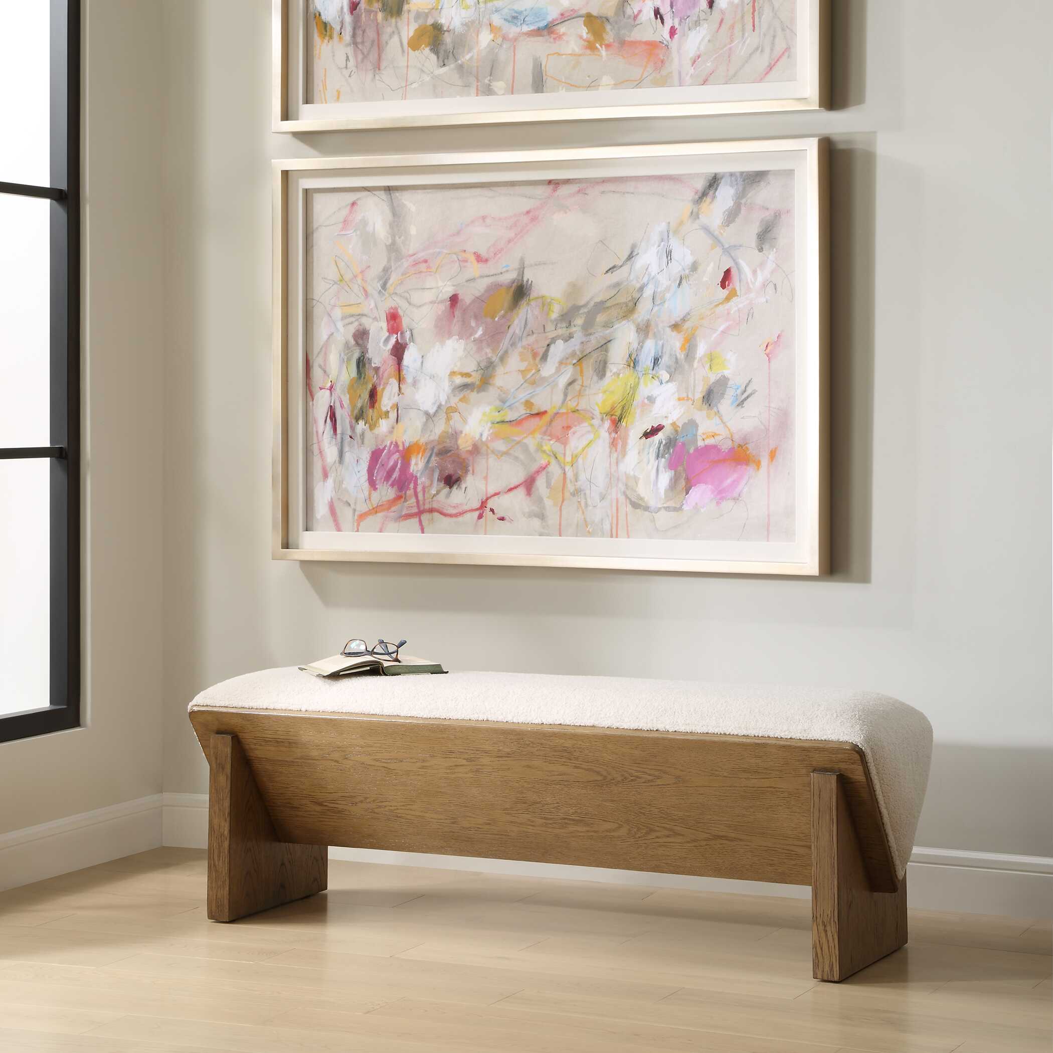 Wedged Ivory Fabric Bench - Image 3
