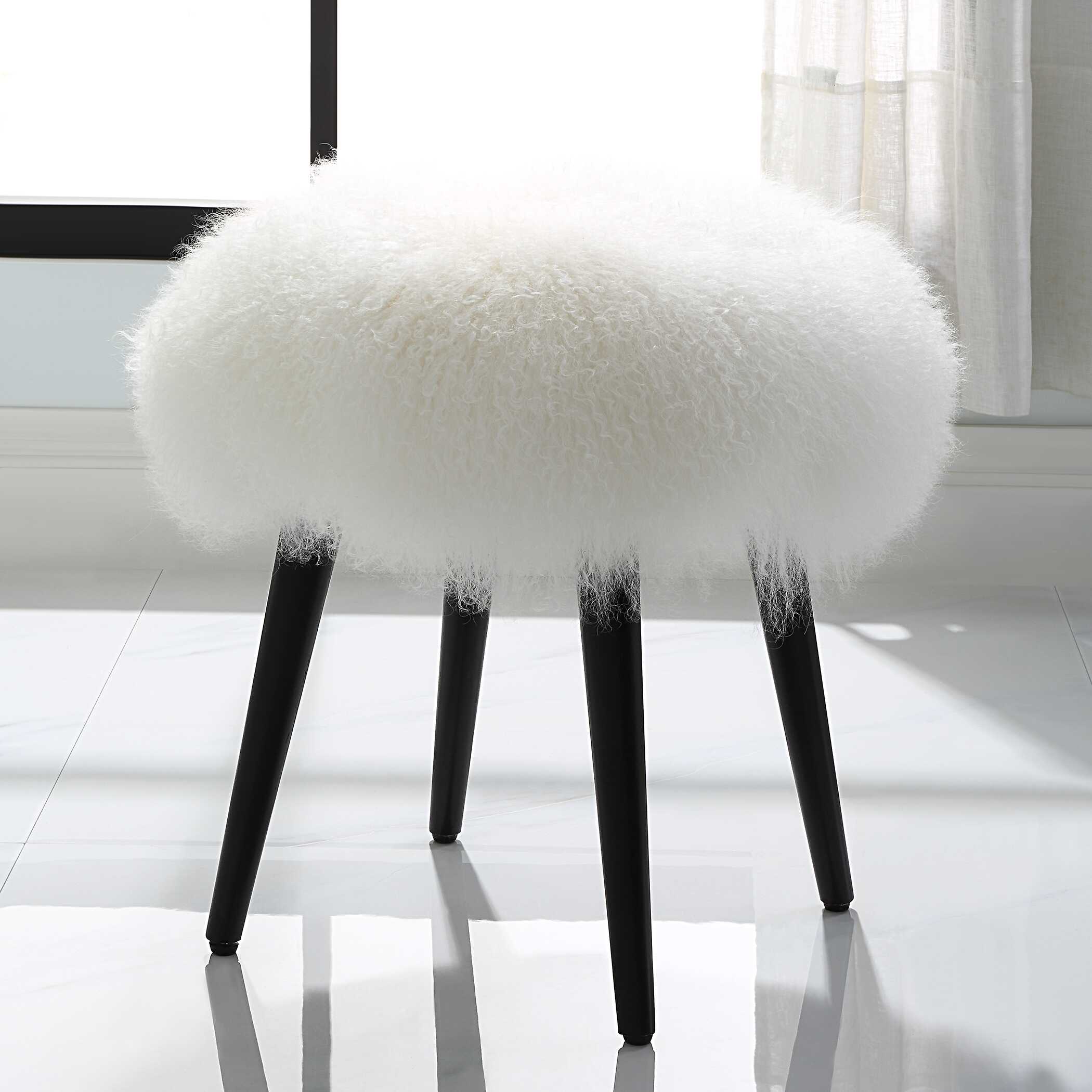 Wooly Sheepskin Accent Stool - Image 2