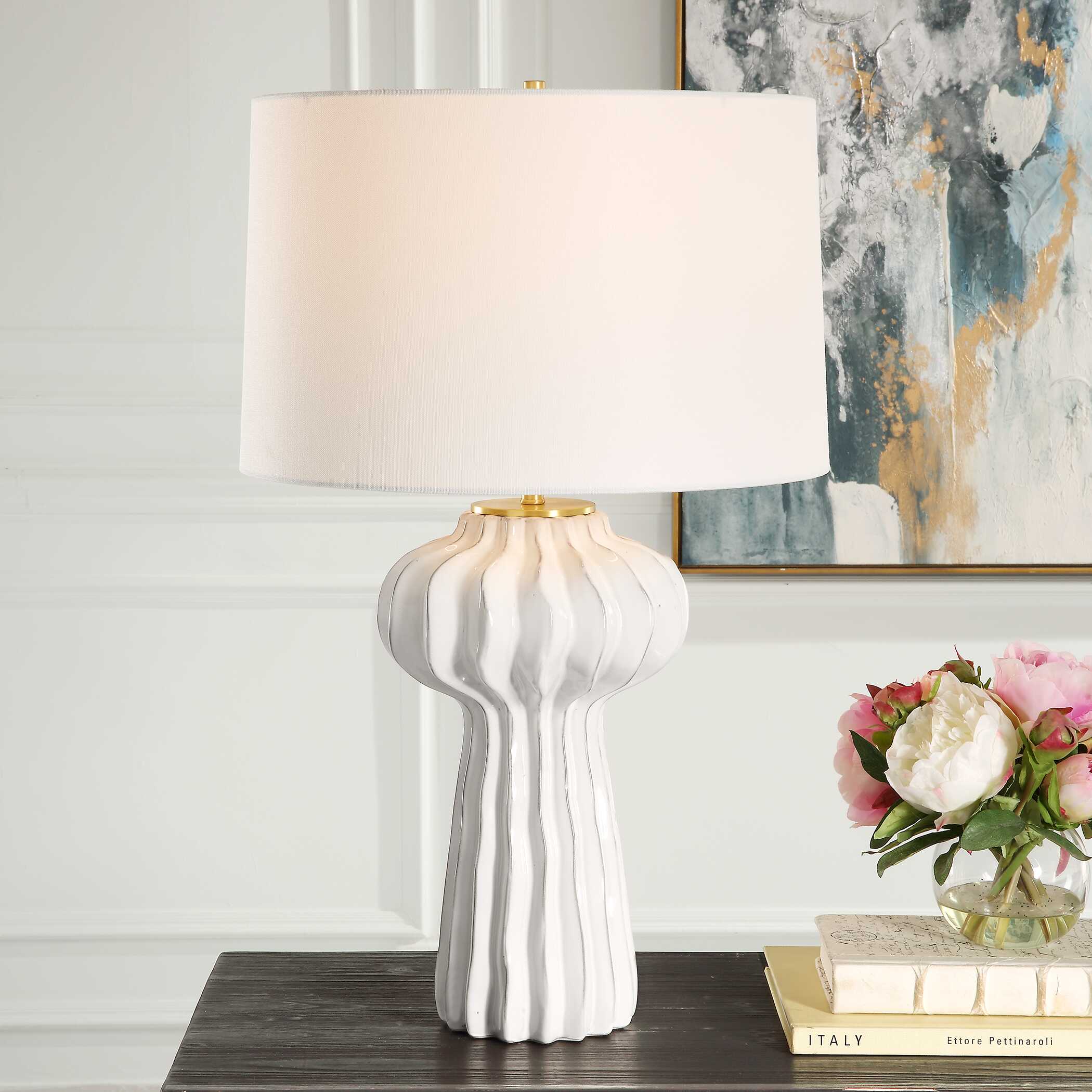 Wrenley Ridged White Table Lamp - Image 2