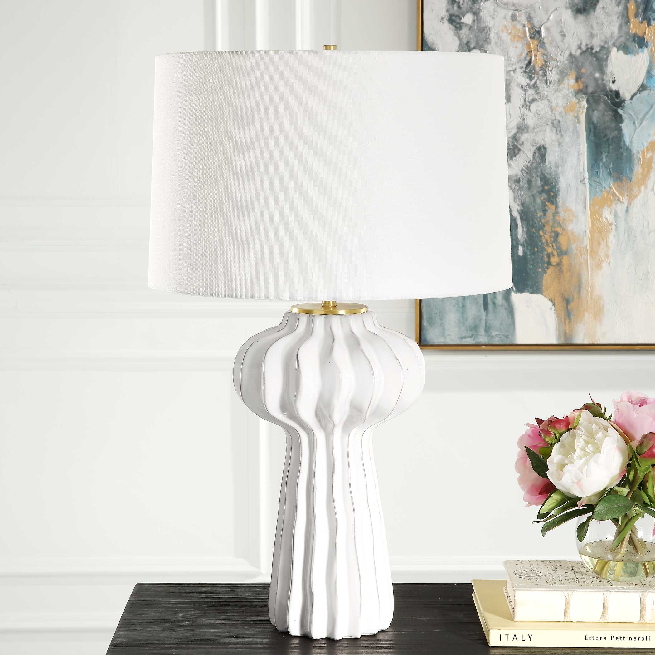 Wrenley Ridged White Table Lamp - Image 3