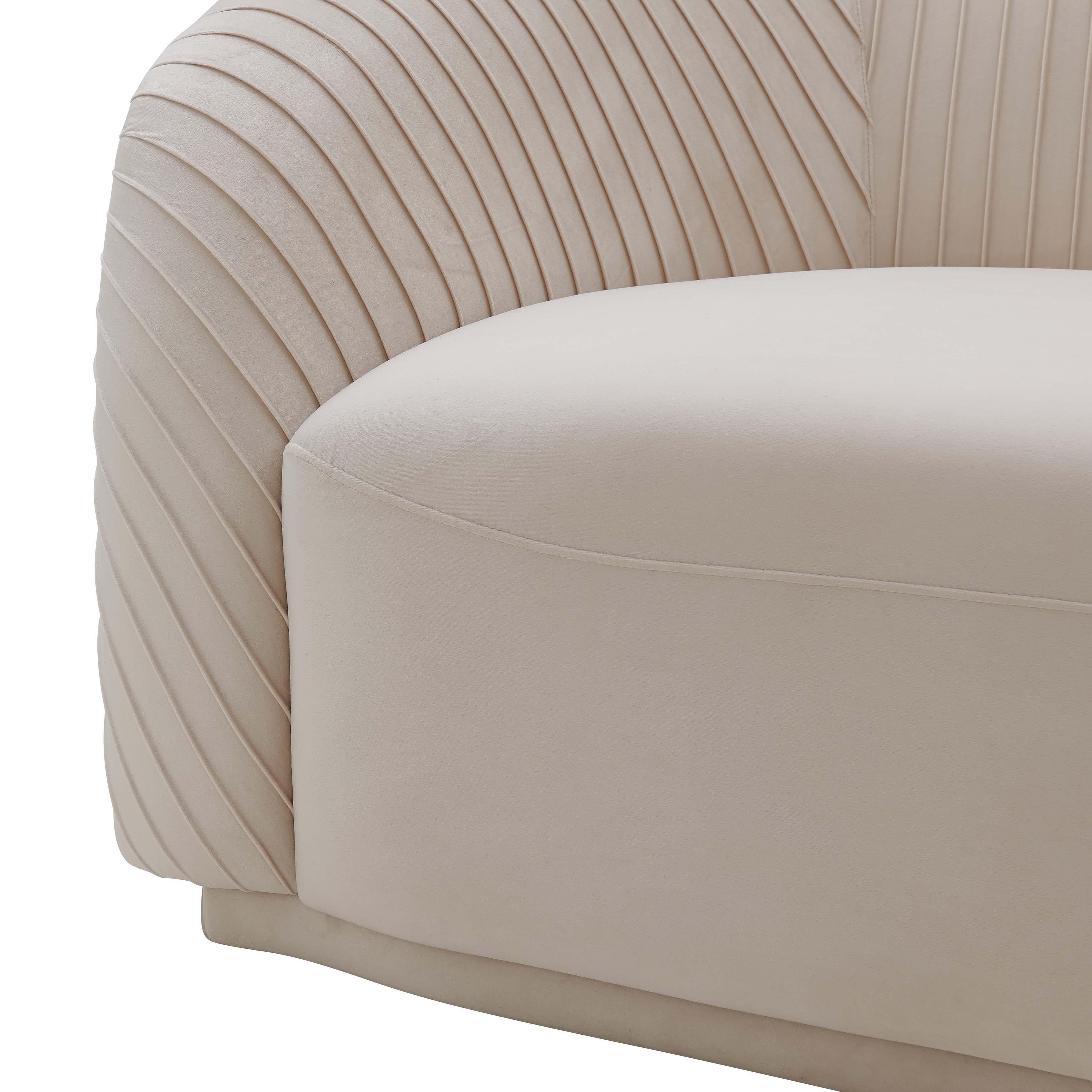 Yara Pleated Beige Velvet Sofa - Image 5