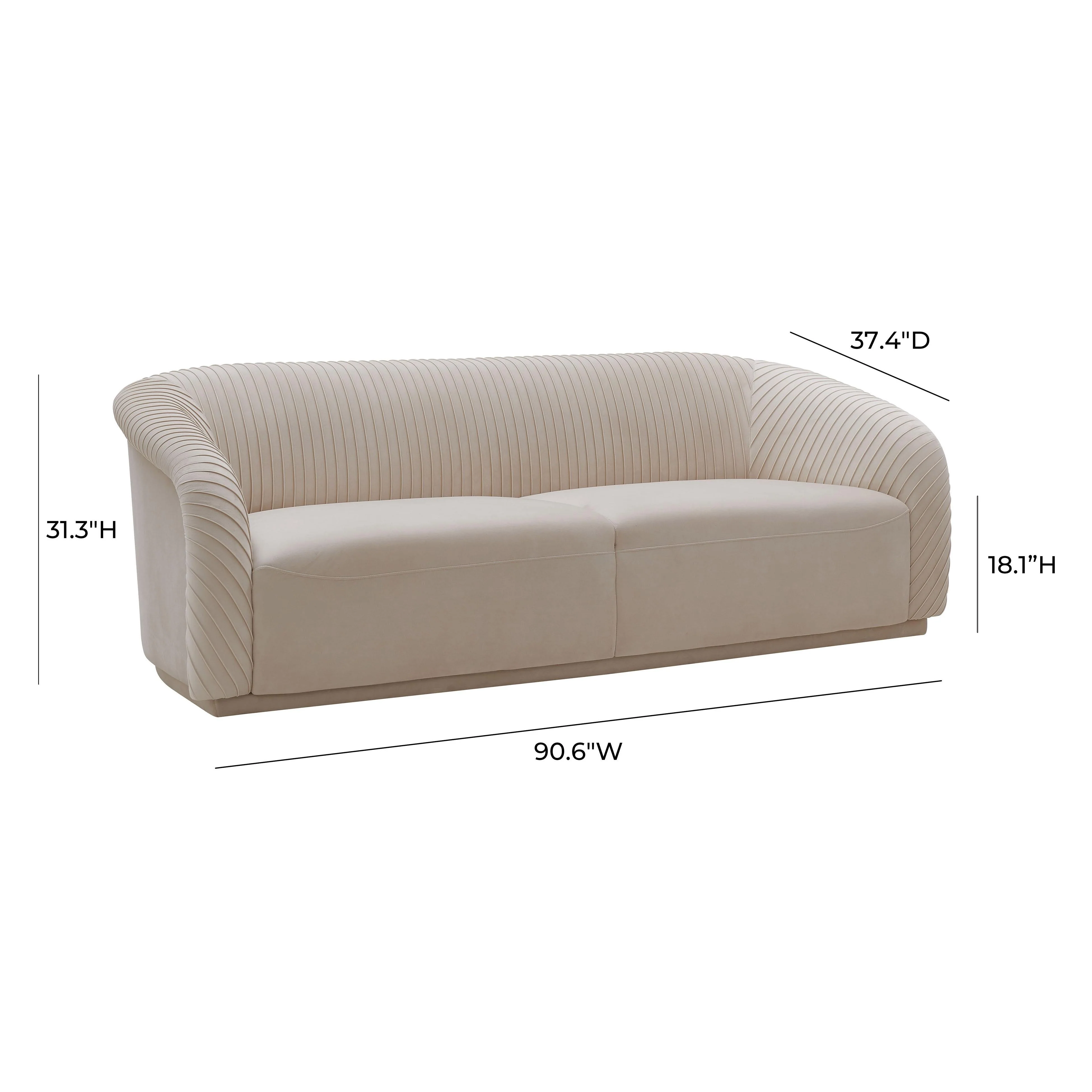 Yara Pleated Beige Velvet Sofa - Image 7