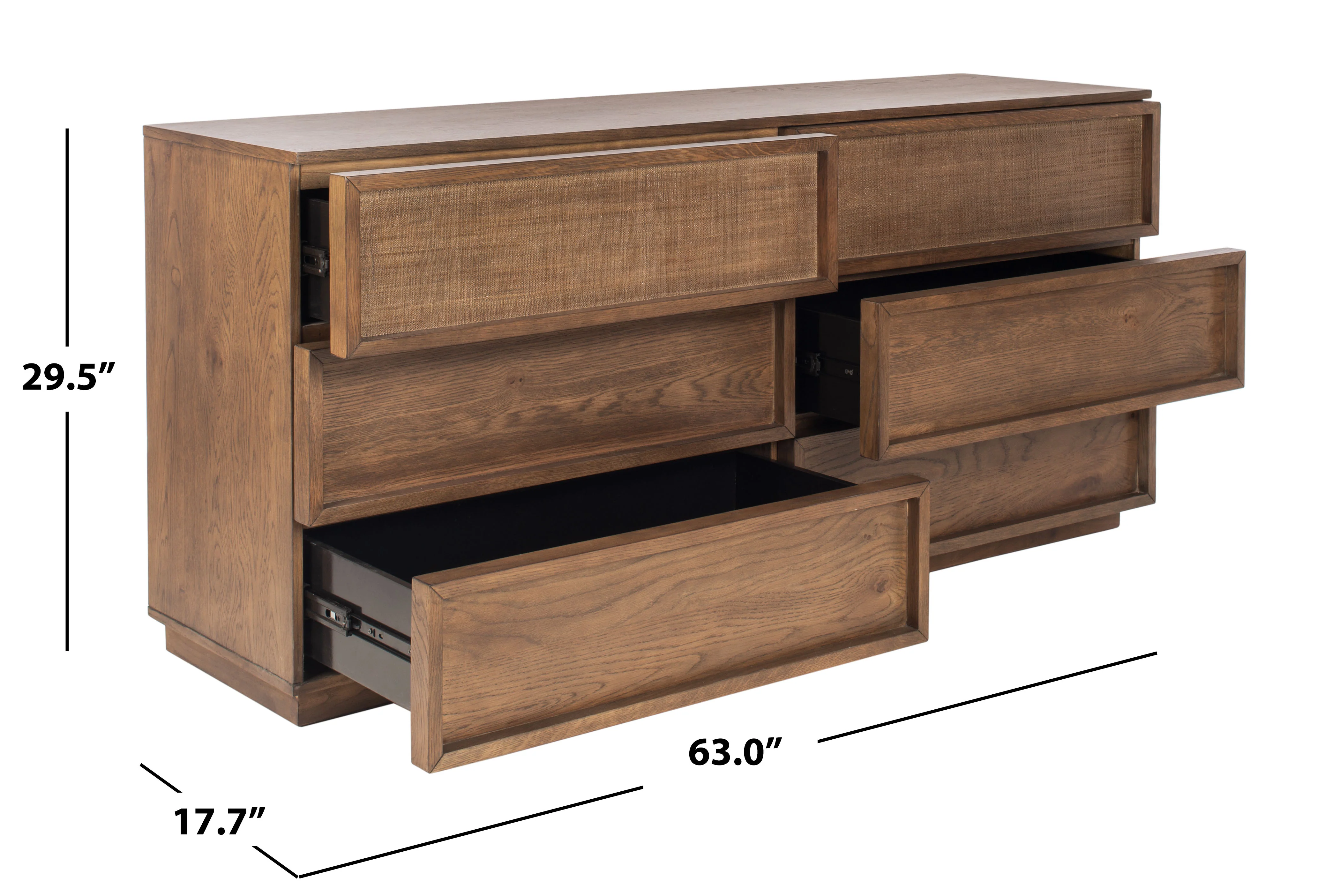 Zeus 6 Drawer Wood Dresser/ Medium Oak - Image 6